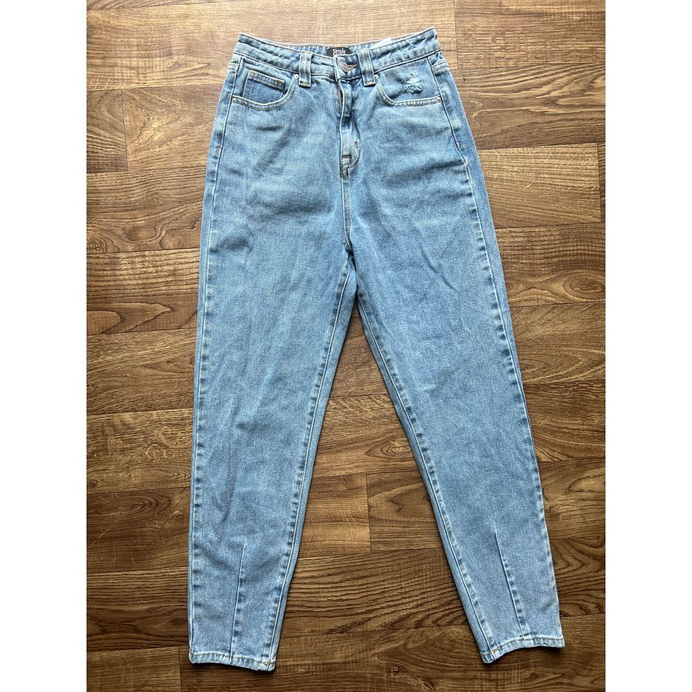 Simple Society Womens 0 Medium Wash Straight Leg Distressed Partial Pintuck Jean